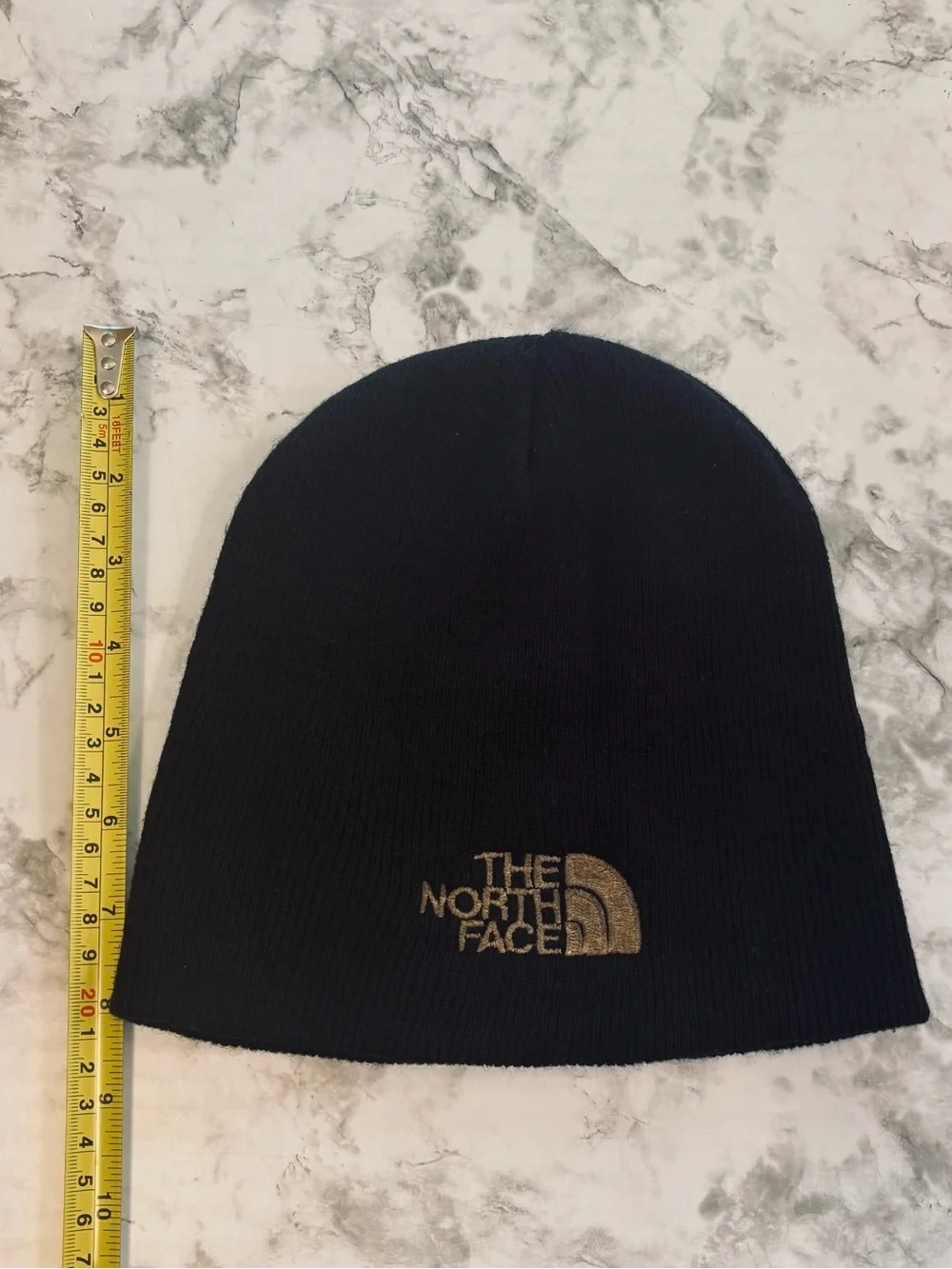 The North Face Black Beanie Winter Hat with Brown Embroidered Logo